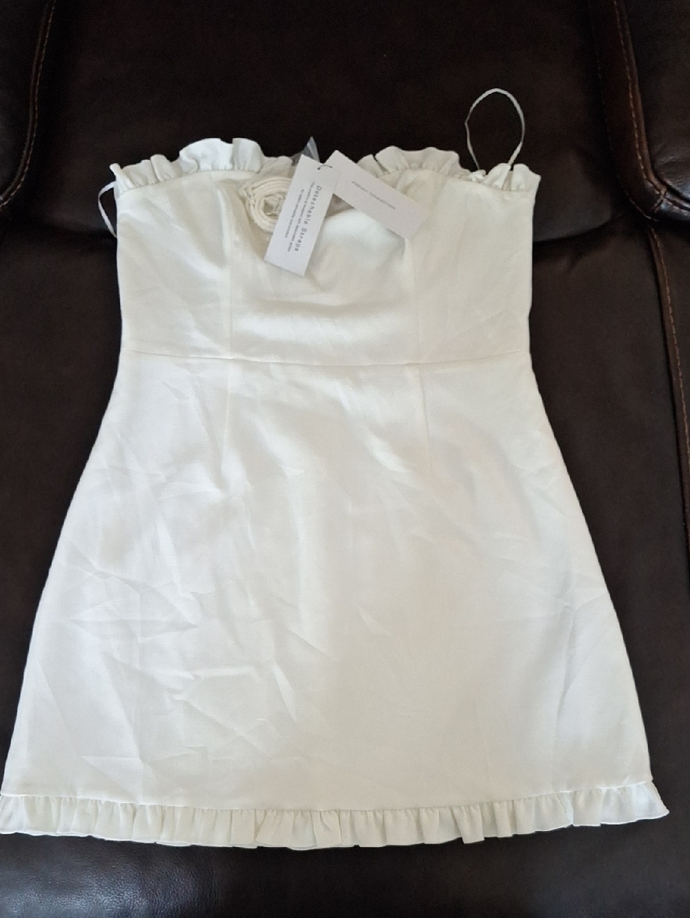 French Connection White Ruffle Strapless Dress Size 8